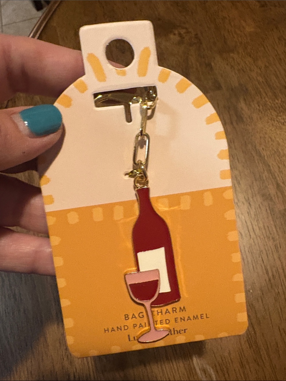 Enamel Wine Bottle & Glass Key Charm — Red